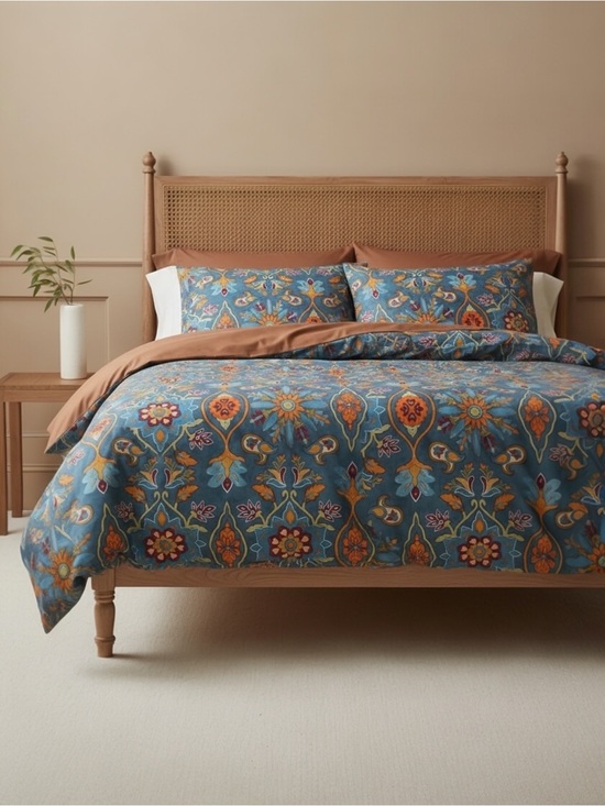 Anthropologie Other - NEW Anthro Blue Damask Boho Queen King Egyptian Cotton Bedding Duvet & Sham Set